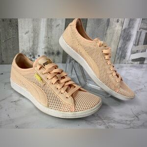Puma Shoes Womens 7 Vikky Athletic Low Top Sneakers 364721 01 Pink Mesh
